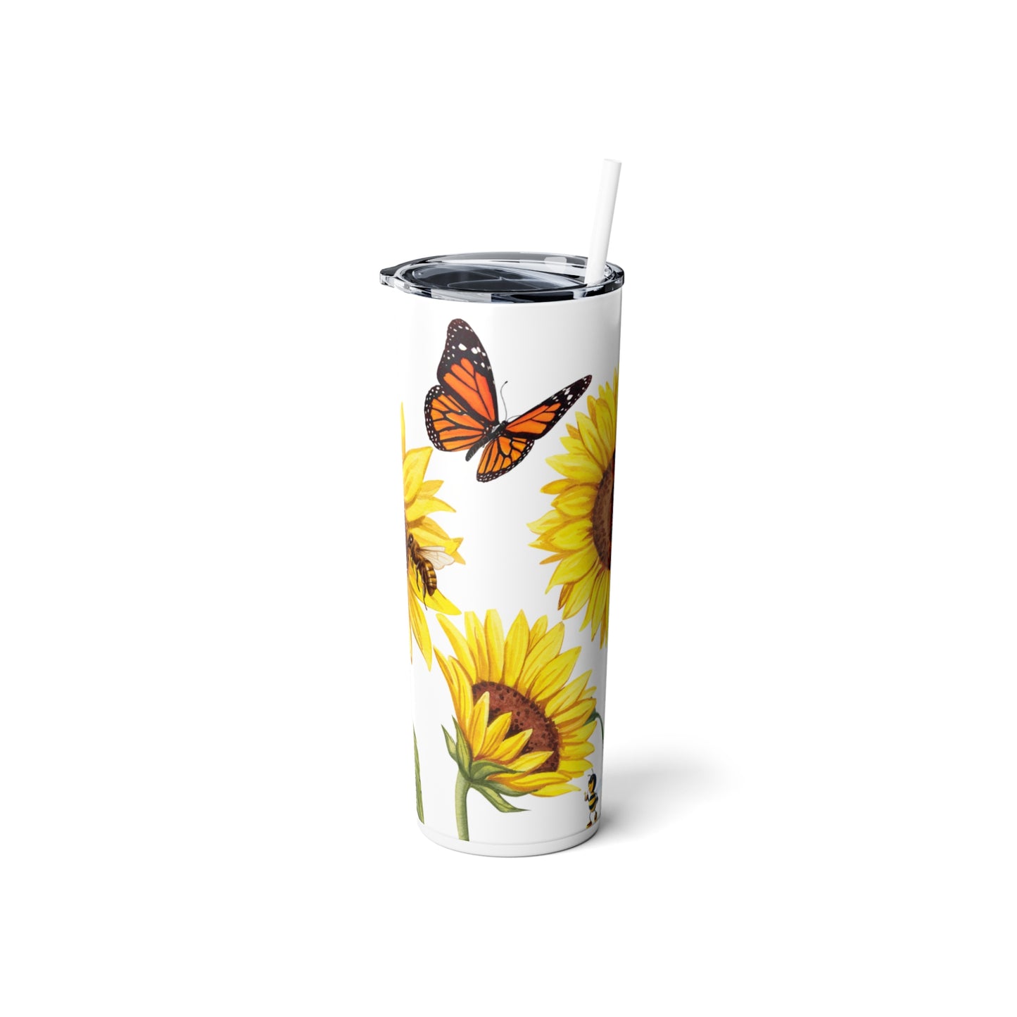 Daisies, Bees and Butterflies, Skinny Steel Tumbler with Straw, 20oz