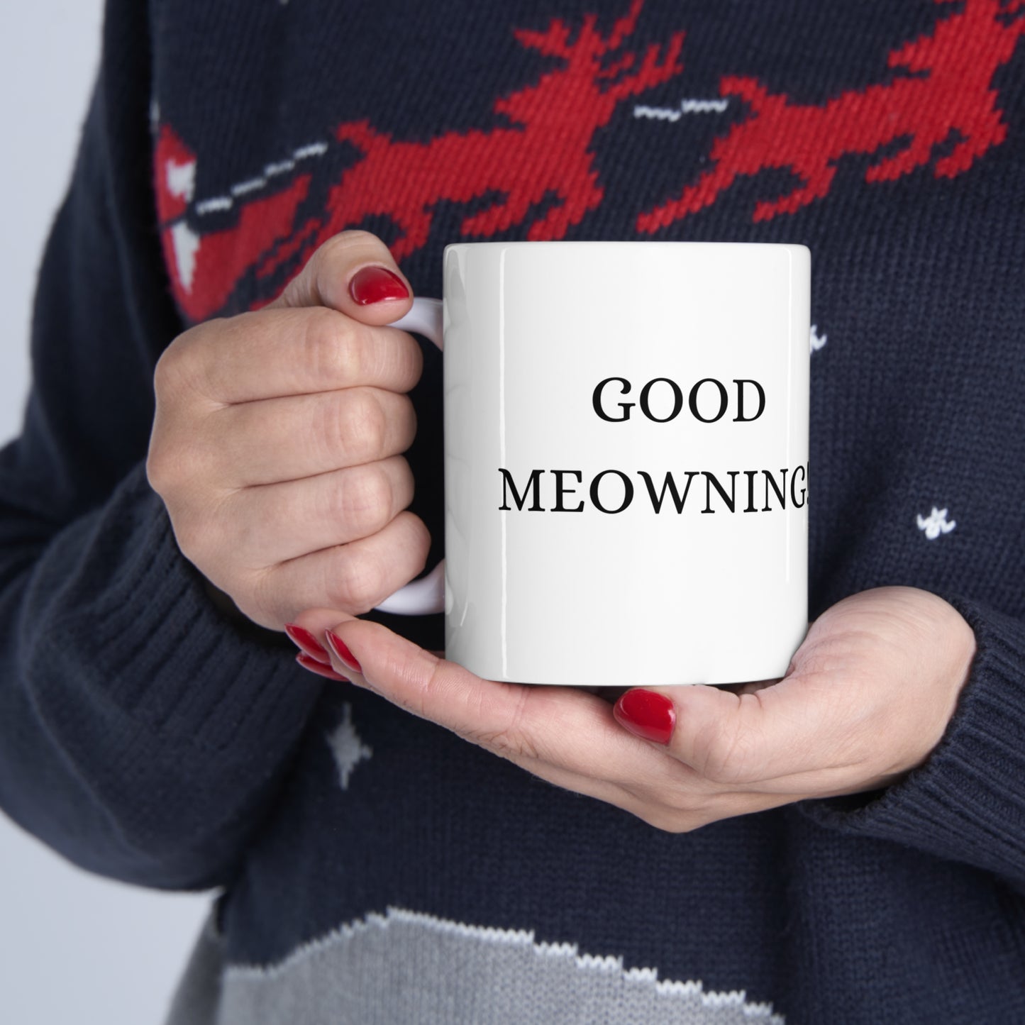 "GOOD MEOWNING" COFFEE CAT MUG, Ceramic Mug 11oz