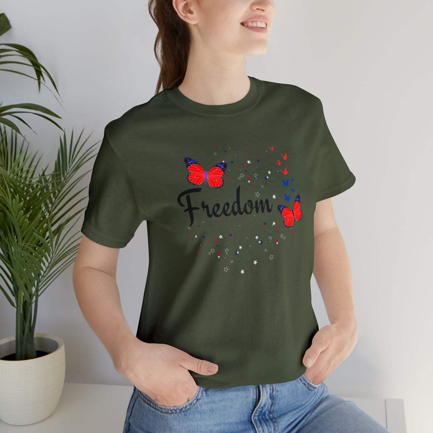 Freedom, Butterflies, Unisex Jersey Short Sleeve Tee